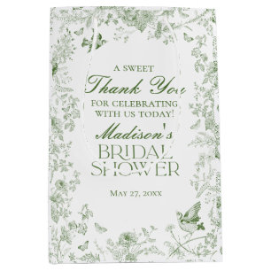 Sac Cadeau Moyen Faveurs de Mariage Toile De Jouy Verte