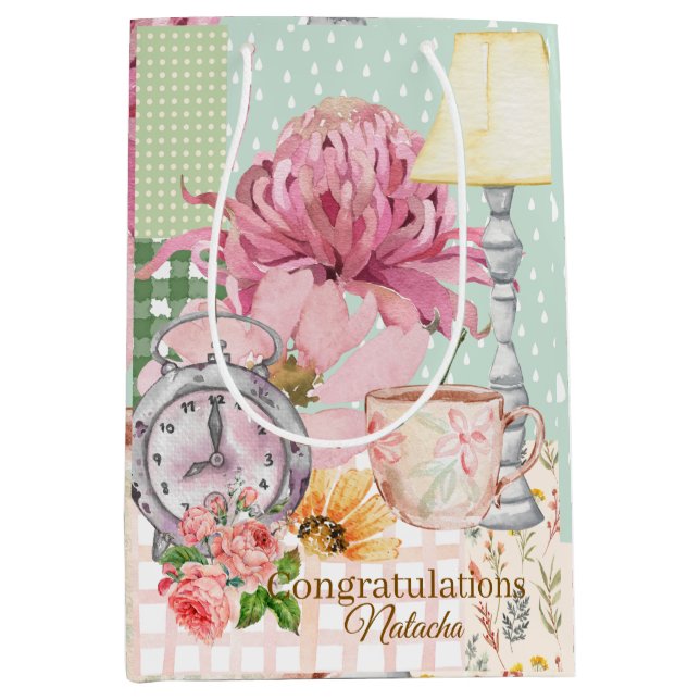 Sac Cadeau Moyen Félicitations arrière - plan de scrapbook Custom P (Devant)