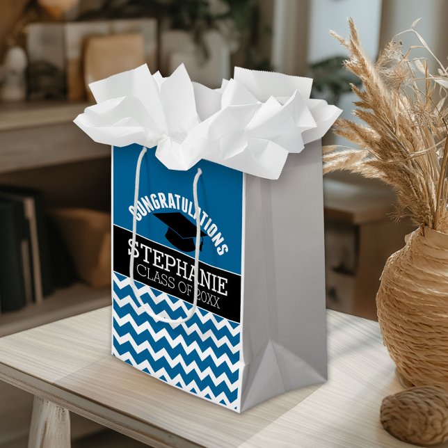 Sac Cadeau Moyen Félicitations Diplômé - Bleu noir Graduation (Custom Gift Bag)