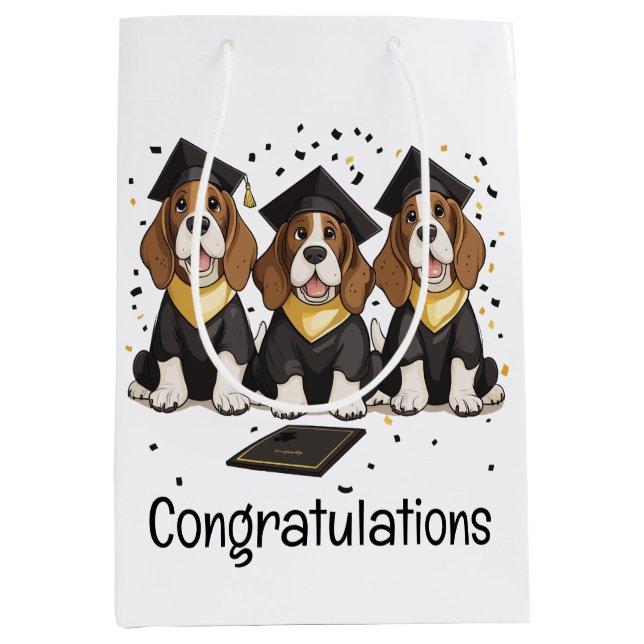 Sac Cadeau Moyen Félicitations Graduation Basset Hound Chiens (Devant)