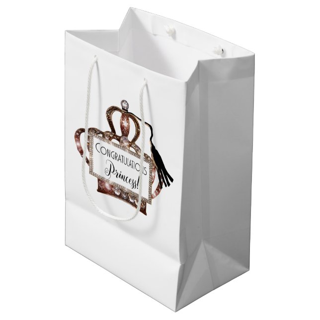 Sac Cadeau Moyen Félicitations Princesse "Graduation" TIARA (Devant Angle)