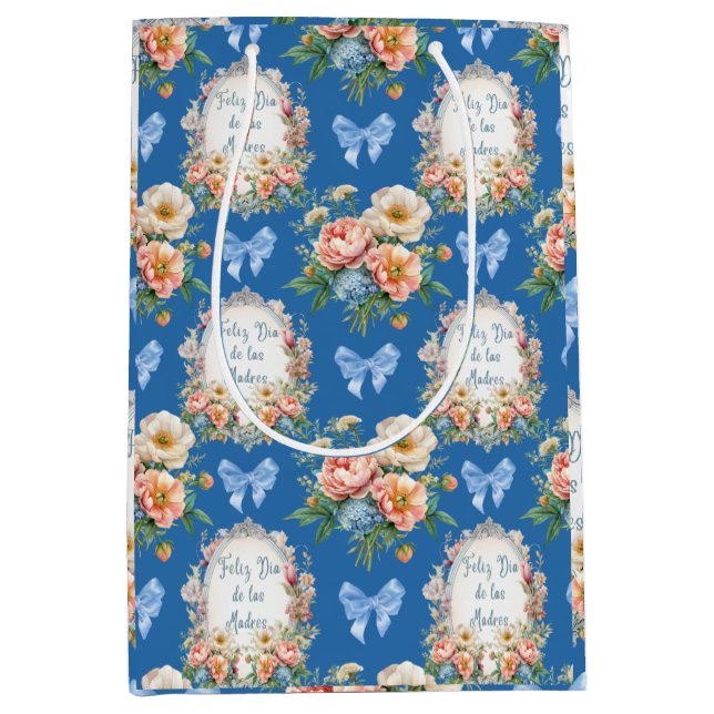 Sac Cadeau Moyen Feliz Dia De Las Madres Azul Ceruleo (Devant)
