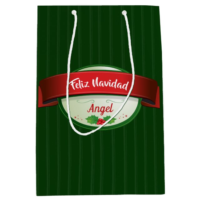 Sac Cadeau Moyen Feliz Navidad Ribbon (Devant)