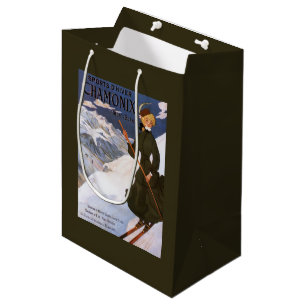 Sac Cadeau Moyen Femme en affiche verte de ski