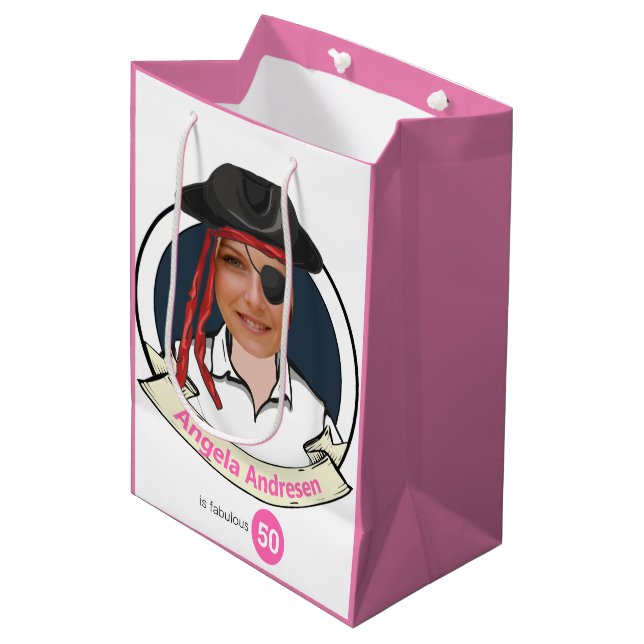 Sac Cadeau Moyen Femme Pirate Anniversaire Funny 50ème Visage Grand (Devant Angle)