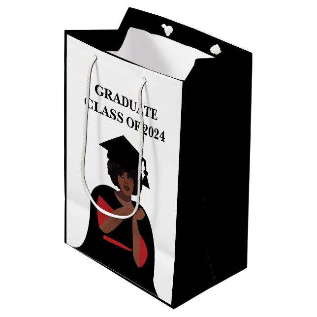 Sac Cadeau Moyen Femme souriante noire et blanche (Devant Angle)
