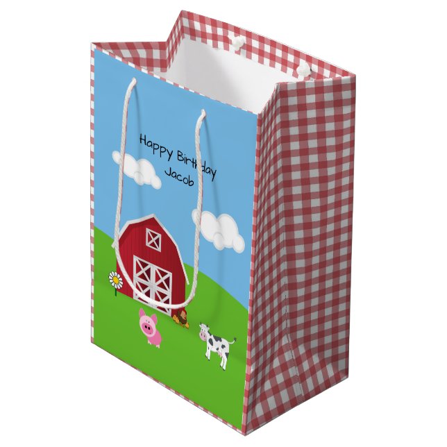 Sac Cadeau Moyen Ferme Barnyard Animal Anniversaire Moyen Cadeau Sa (Devant Angle)