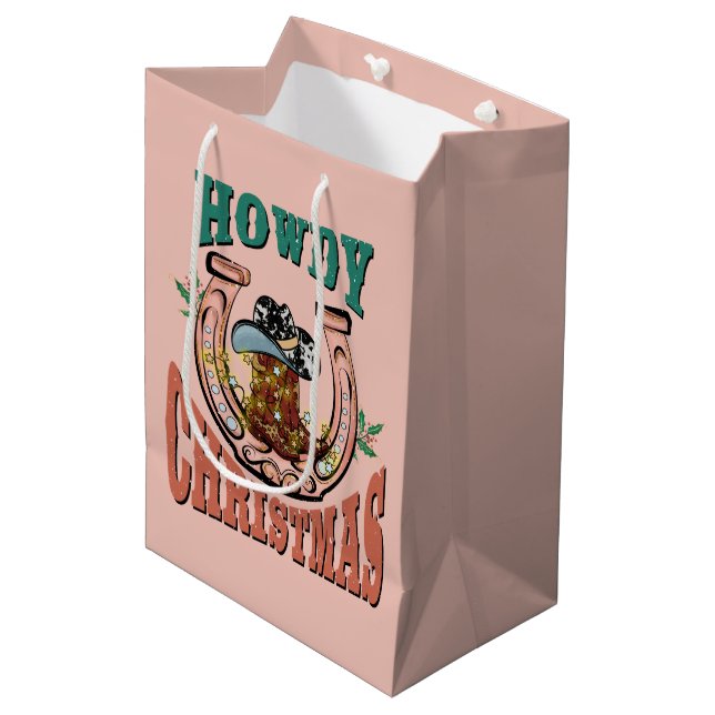 Sac Cadeau Moyen Festive Pays Occidental bottes de Noël (Devant Angle)