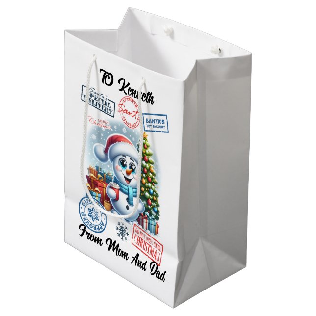 Sac Cadeau Moyen Festive Snowman & Père Noël Sack Cheer (Devant Angle)