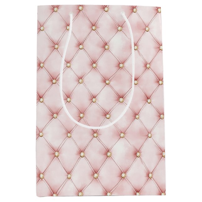 Sac Cadeau Moyen Fête Anniversaire Touffes Or Rose Pâle (Devant)