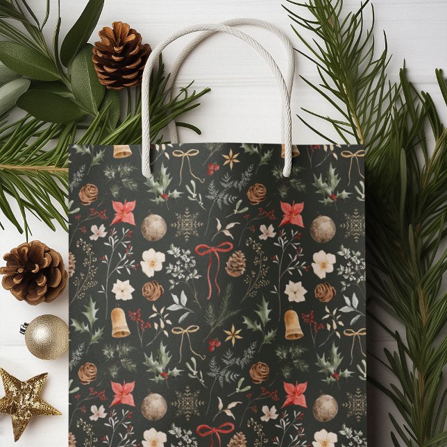 Sac Cadeau Moyen Fête botanique d'hiver Joyeux Noël (Créateur téléchargé)
