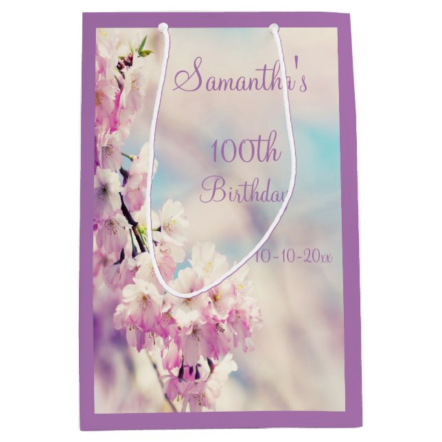 Sac Cadeau Moyen Fête d'anniversaire de belle fleur 100th (Devant)