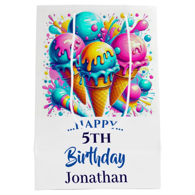 Sac Cadeau Moyen fête d'anniversaire de la crème glglace (Dos)