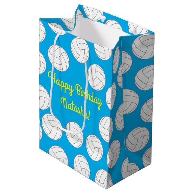 Sac Cadeau Moyen Fête d'anniversaire de volley-ball (Devant Angle)
