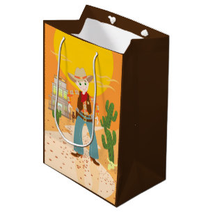Sac Cadeau Moyen Fête d'anniversaire d'enfant de cowboy