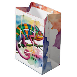 Sac Cadeau Moyen Fête d'anniversaire des enfants caméléons mignons