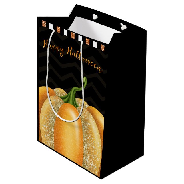 Sac Cadeau Moyen Fête d'anniversaire Halloween Citrouille Étincelle (Dos Angle)