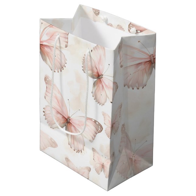 Sac Cadeau Moyen Fête d'anniversaire Papillons roses mignons (Devant Angle)