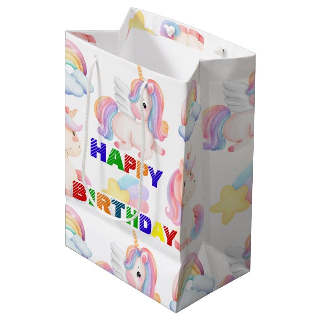 Sac Cadeau Moyen Fête d'anniversaire simple Rainbow moderne (Devant Angle)