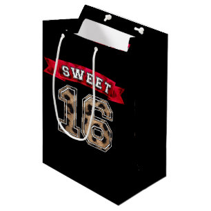 Sac Cadeau Moyen Fête de 16 ans thème sport impression léopard noir