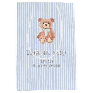 Sac Cadeau Moyen Fête de naissance Teddy Bear Boy Classic Blue Stri
