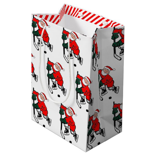 Sac Cadeau Moyen Fête de Noël de Hockey (Dos Angle)