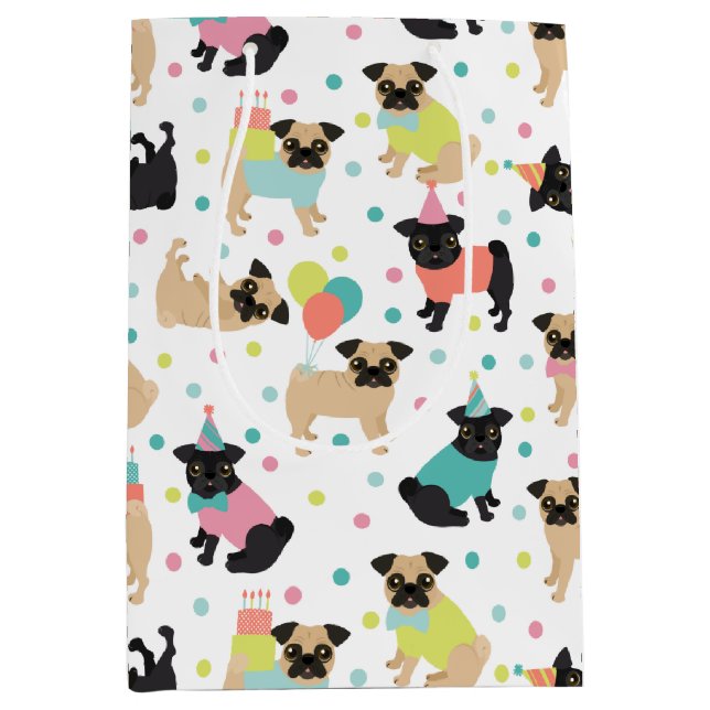 Sac Cadeau Moyen Fête de Pug Birthday (Devant)