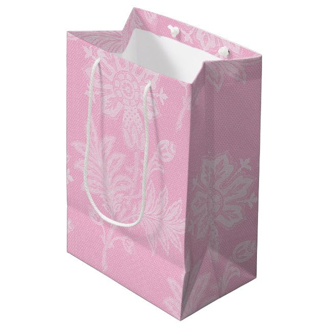 Sac Cadeau Moyen Fête des mariées de dentelle rose (Devant Angle)