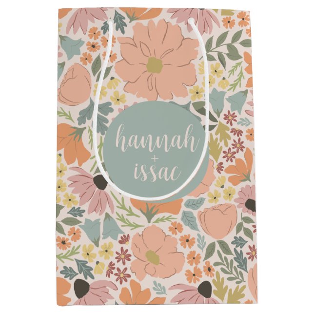 Sac Cadeau Moyen Fête des mariées ou Mariage floral (Devant)