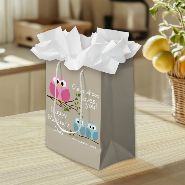 Sac Cadeau Moyen Fête des mères - Chouettes mignonnes - Qui vous ai (Custom Gift Bag)
