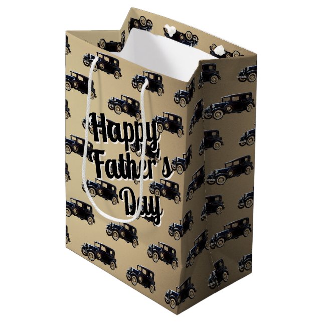 Sac Cadeau Moyen Fête des pères Antique voiture (Devant Angle)