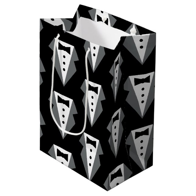 Sac Cadeau Moyen Fête des pères de Cravate noire Tuxedo (Devant Angle)