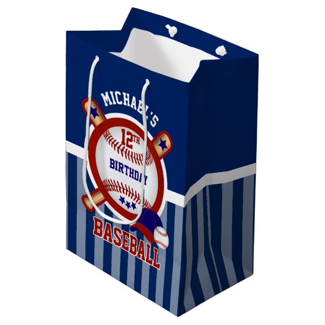 Sac Cadeau Moyen Fête du 00e anniversaire - Baseball - Bleu foncé (Devant Angle)