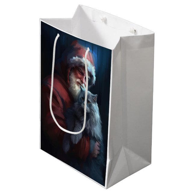 Sac Cadeau Moyen Fête du Père Noël du chat bleu russe (Devant Angle)