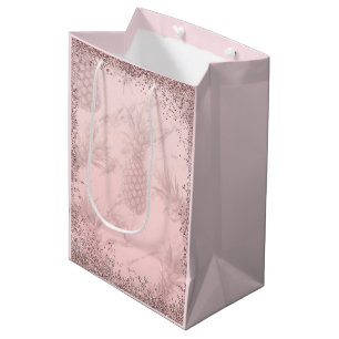 Sac Cadeau Moyen Fête Tropicale Glitter Rose Doré et Rose de l'Anan