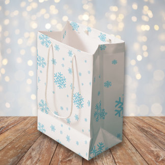Sac Cadeau Moyen Fêtes de neige bleu minimum