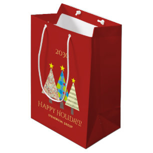 Sac Cadeau Moyen Fêtes de Noël d'entreprise rouge
