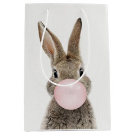 Sac Cadeau Moyen Feu de lapin rose bulle gomme