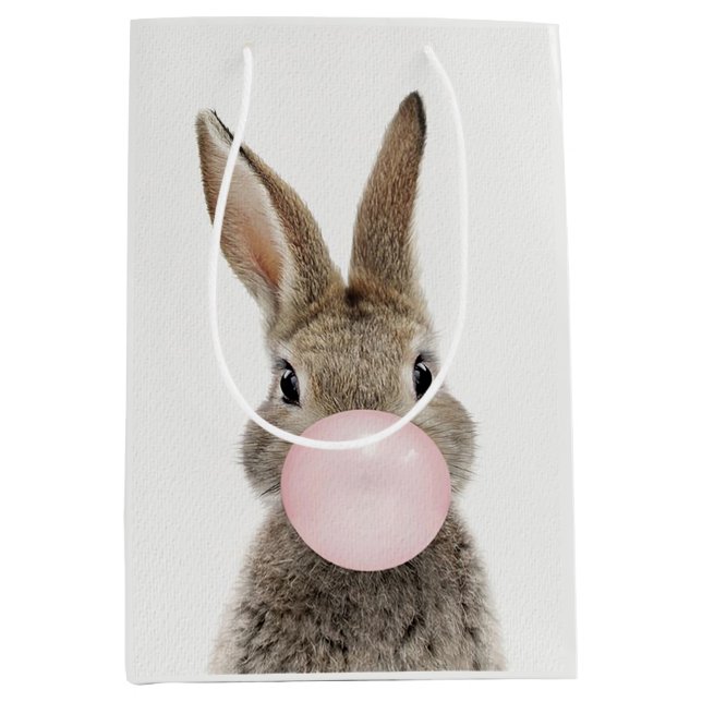 Sac Cadeau Moyen Feu de lapin rose bulle gomme (Devant)