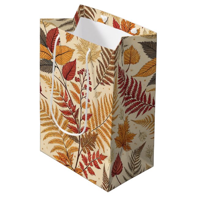 Sac Cadeau Moyen Feuillages et baies d'automne - Tons chauds (Devant Angle)