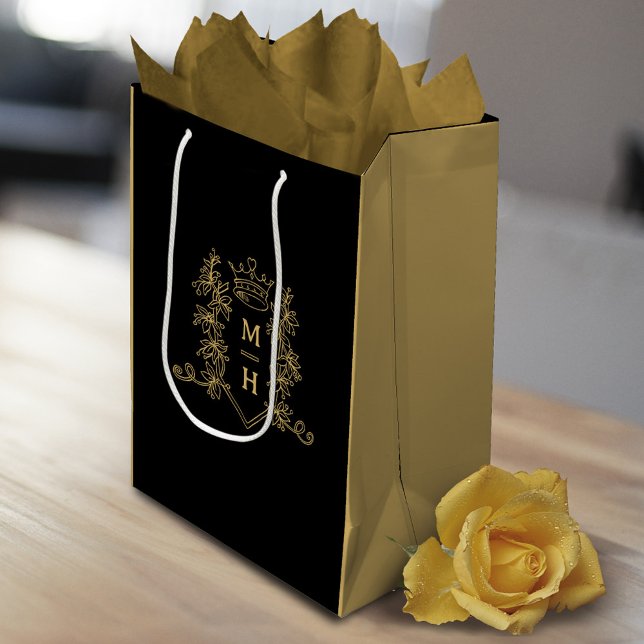 Sac Cadeau Moyen Feuille monogramme mariage de couronne de coeur d' (Créateur téléchargé)