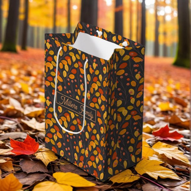 Sac Cadeau Moyen Feuilles Automne Nom Personnalisé (Créateur téléchargé)