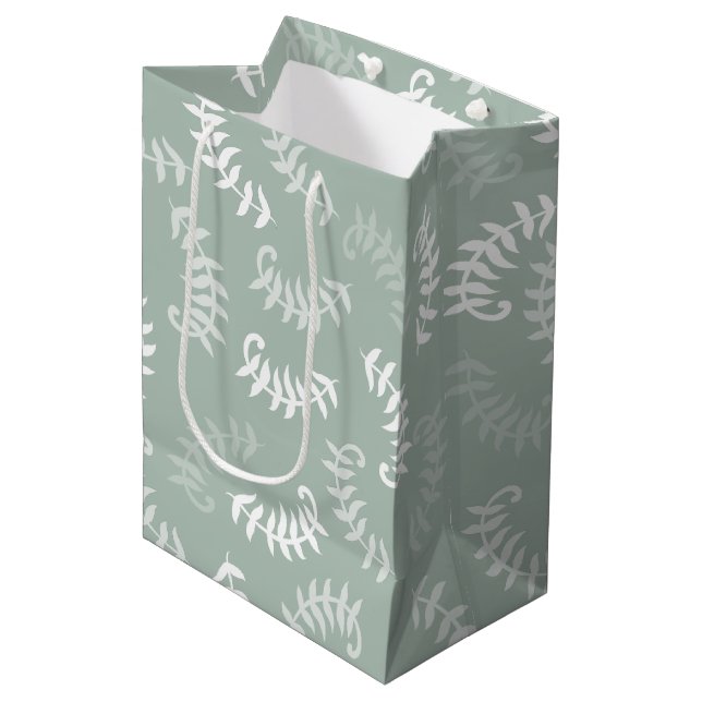Sac Cadeau Moyen Feuilles botaniques verts turquoises (Devant Angle)
