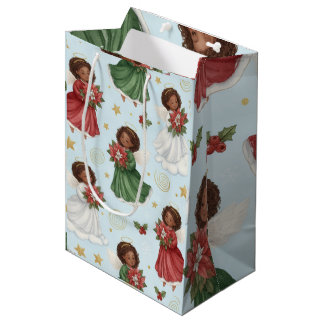 Sac Cadeau Moyen Feuilles de papier d'emballage d'anges de Noël Poi