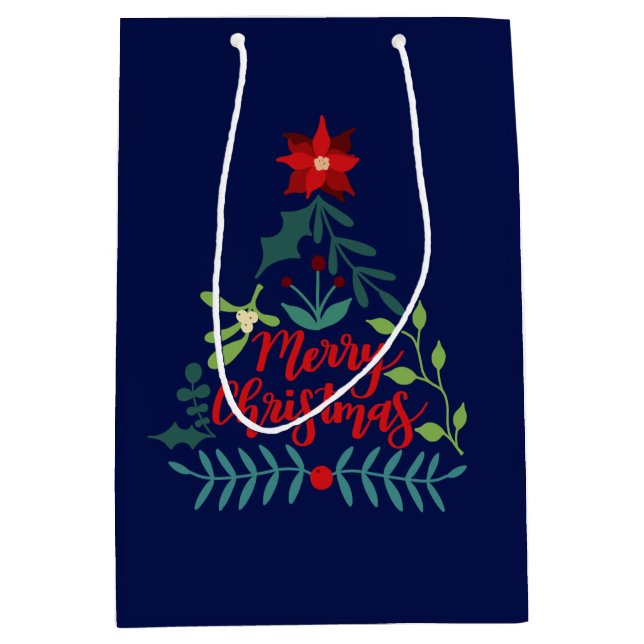Sac Cadeau Moyen Feuilles du feuillage de Noël (Devant)