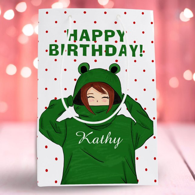 Sac Cadeau Moyen Fille avec grenouille verte Hoody Dessin Anniversa (Créateur téléchargé)
