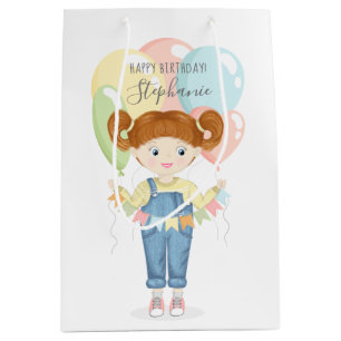 Sac Cadeau Moyen Fille d'anniversaire dans les couloirs rouges