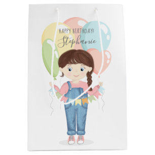 Sac Cadeau Moyen Fille d'anniversaire dans les salles Brunette