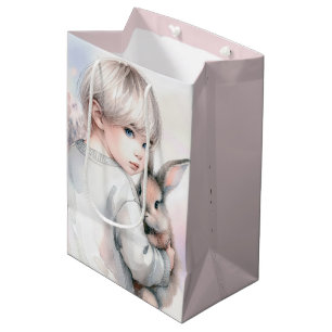 Sac Cadeau Moyen Fille d'anniversaire tenant un animal de compagnie