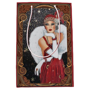 Sac Cadeau Moyen Fille de Charleston de Noël robe rouge rubis bijou